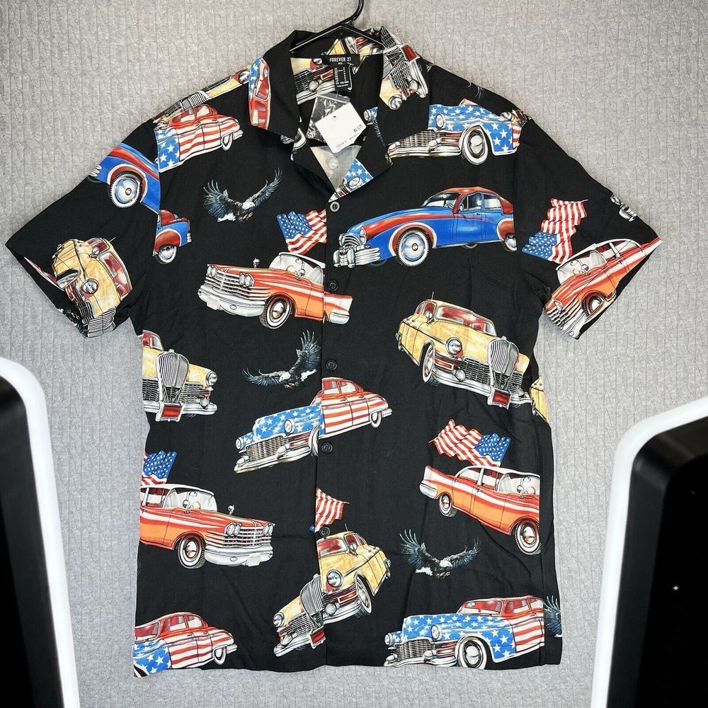 Classic Car, Hot Rod Route 66 Men's (S) new with tags shirt forever 21 patriotic